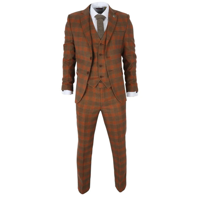 IM11 - Men's 3 Piece Brown Check Suit