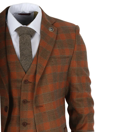 IM11 - Men's 3 Piece Brown Check Suit