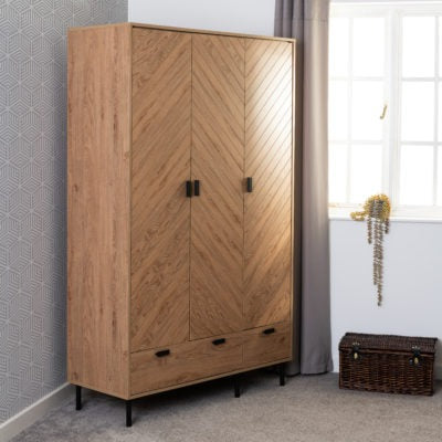 LEON 3 DOOR 2 DRAWER WARDROBE - MEDIUM OAK EFFECT