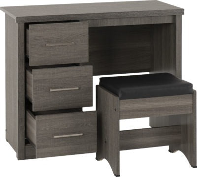 Lisbon 3 Drawer Dressing Table Set in Black Wood Grain