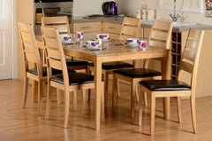 Logan Large Dining Set in Oak Varnish with 6 Brown Chairs