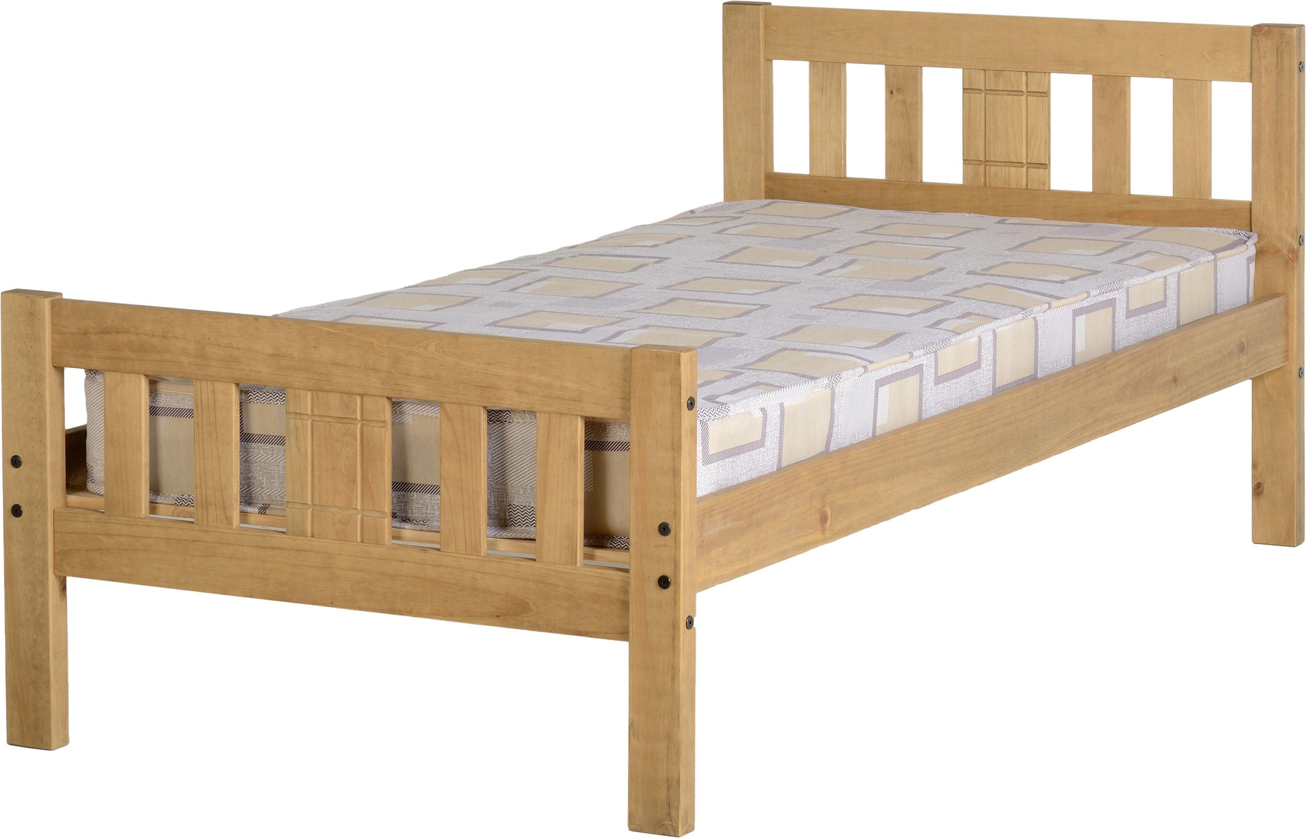 Rio Single Bed in Distressed Waxed Pine/Mattress
