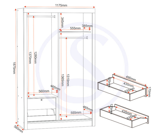 Lisbon 2 Door Sliding Wardrobe in Black Grain