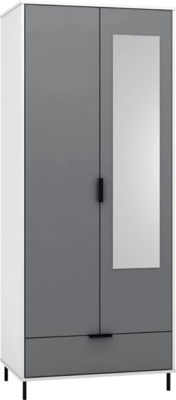 Madrid 2 Door 1 Drawer Mirrored Wardrobe Grey/White