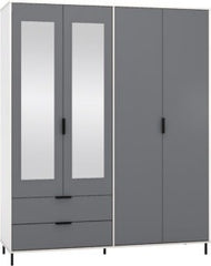 Madrid 4 Door 2 Drawer Mirrored Wardrobe n Grey and White Gloss Finish