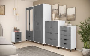 Madrid 4 Door 2 Drawer Mirrored Wardrobe n Grey and White Gloss Finish