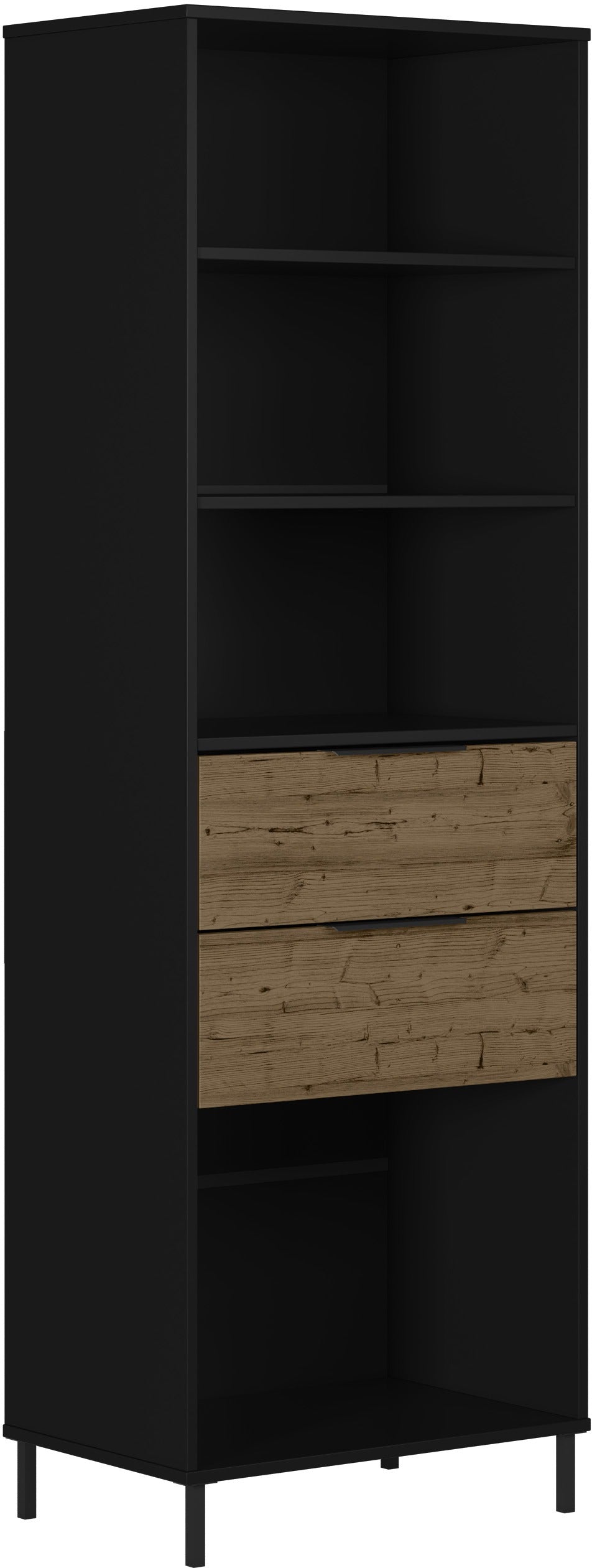 Madrid 2 Drawer Bookcase in Black with Acacia Effect Finish
