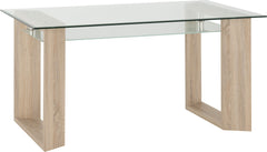 Milan Dining Table in Clear Glass and Frosted Glass with Sonoma Oak Effect