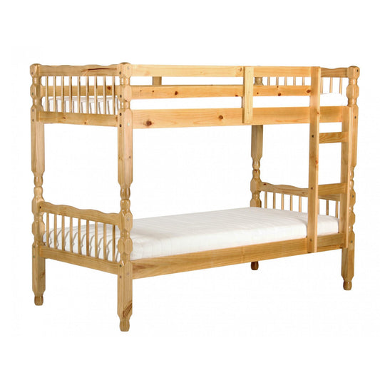 Milano Pine Bunk Bed Light Antique with 2 Single mattresses