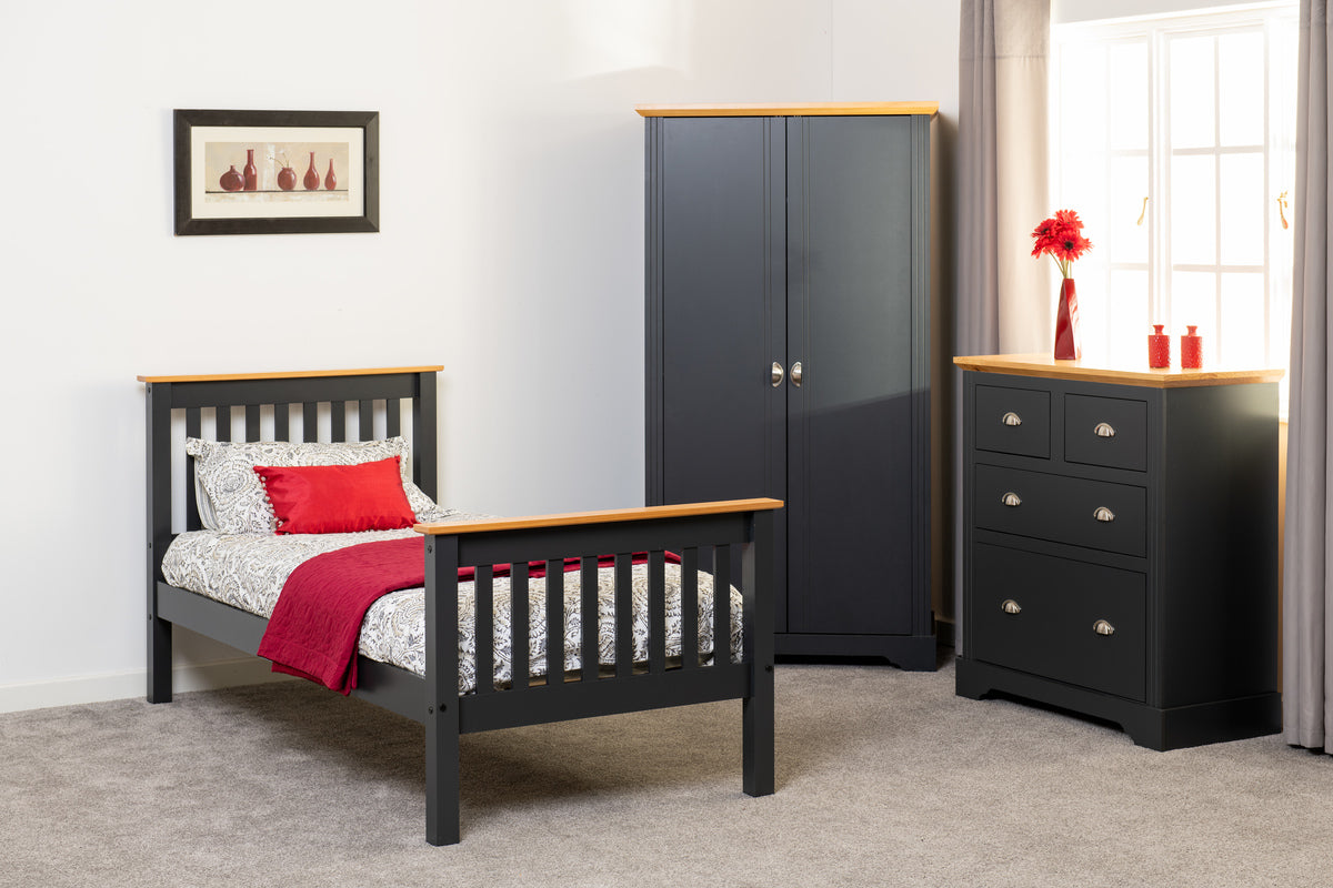 Monaco 3ft Single Bed High Foot End in Grey and Oak
