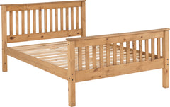 Monaco King Size Solid Distressed Waxed Pine High Foot End Bed Frame