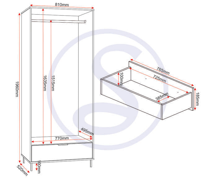 Madrid 2 Door 1 Drawer Mirrored Wardrobe Grey/White