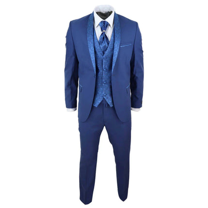 Sal-Yaica - Men's 4 Piece Wedding Suit Groom Shawl Collar Blue Cravat