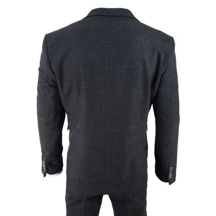 AK-11 - Men's Black Tweed 3 Piece Suit Check 1920s Gatsby Blinders