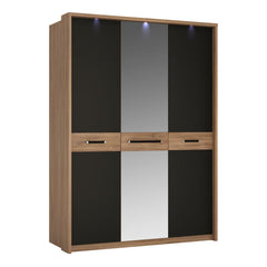 Monaco 3 door wardrobe with mirror door in Oak and Black