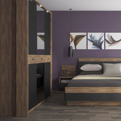 Monaco 3 door wardrobe with mirror door in Oak and Black