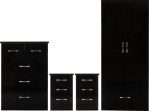 Nevada 2 Door 1 Drawer Wardrobe Bedroom Set - Black Gloss