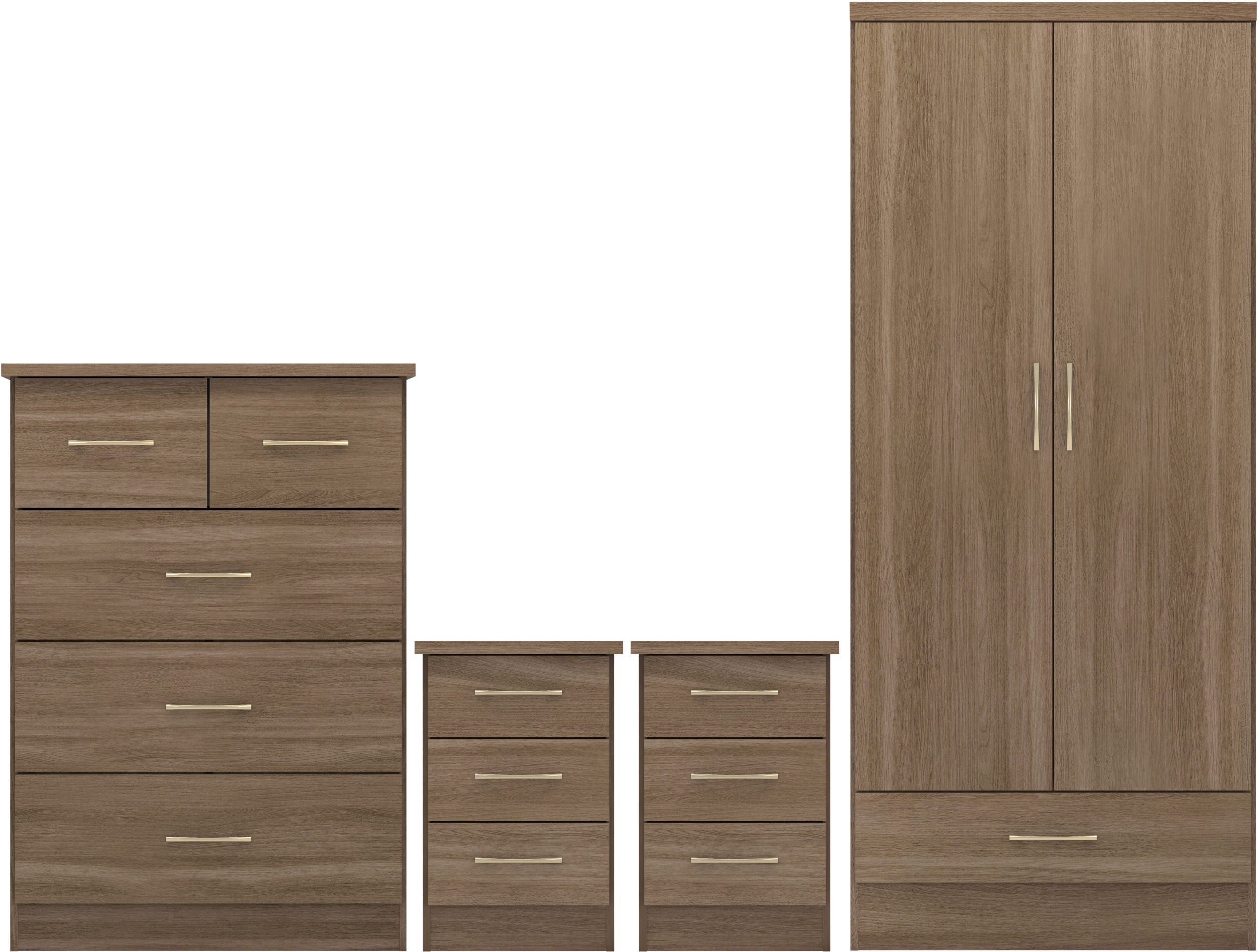 Nevada 2 Door 1 Drawer Wardrobe Bedroom Set Rustic Oak Effect - Online-Furniture-And-Fashion-Store