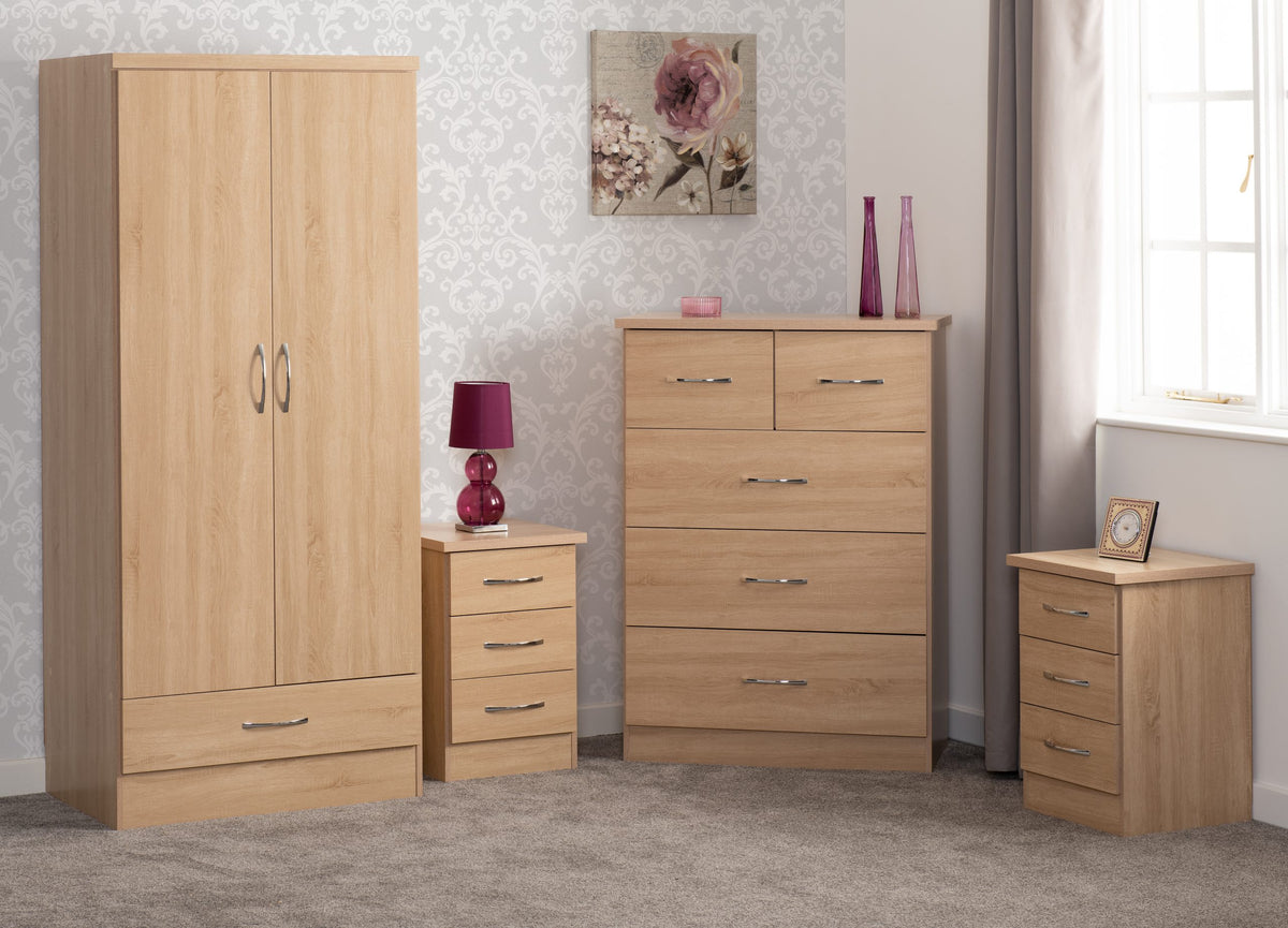 Nevada 2 Door 1 Drawer Wardrobe Bedroom Set Sonoma Oak Effect - Online-Furniture-And-Fashion-Store