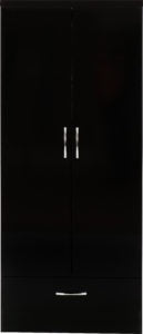 Nevada 2 Door 1 Drawer Wardrobe Bedroom Set - Black Gloss