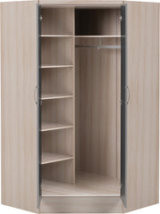 Nevada 2 Door Corner Wardrobe Grey Gloss/Light Oak Effect Veneer & White Gloss - Online-Furniture-And-Fashion-Store