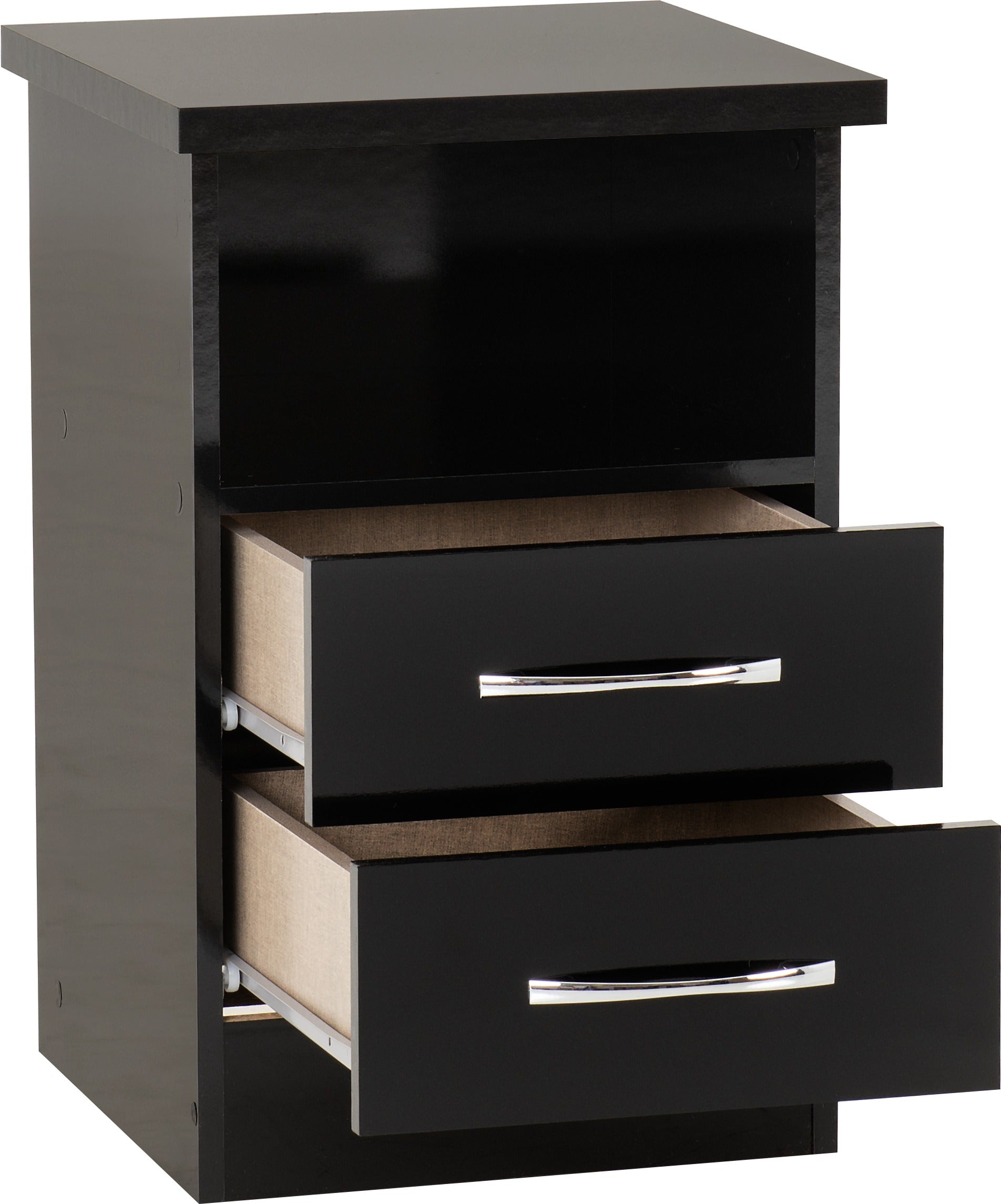 Nevada 2 Drawer Bedside in in Black Gloss Finish