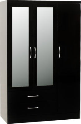 NEVADA 3 DOOR 2 DRAWER MIRRORED WARDROBE BEDROOM SET - BLACK GLOSS