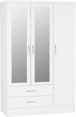 Nevada 3 Door 2 Drawer Mirrored Wardrobe White Gloss