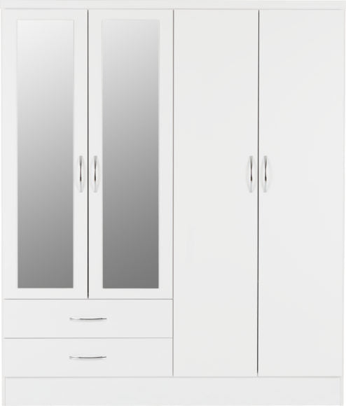 Nevada 4 Door 2 Drawer Mirrored Wardrobe White Gloss