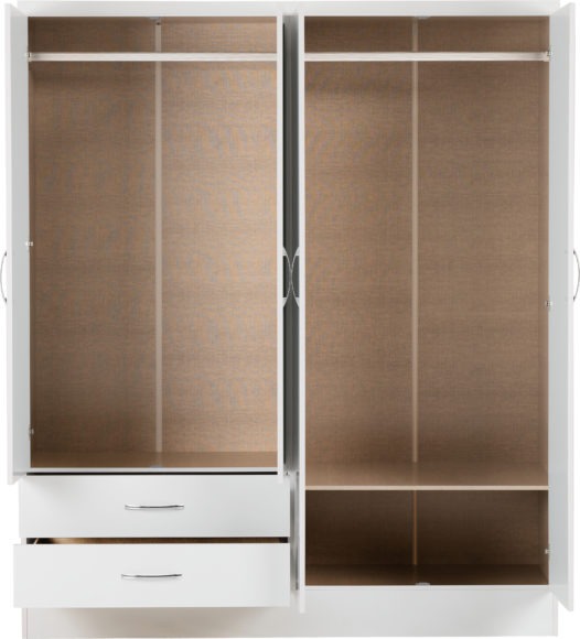 Nevada 4 Door 2 Drawer Mirrored Wardrobe White Gloss