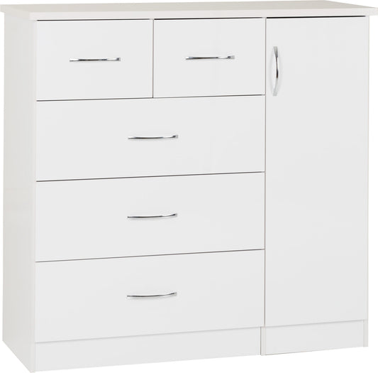 Nevada 5 Drawer Low Wardrobe  White Gloss