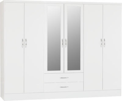 Nevada 6 Door 2 Drawer Mirrored Wardrobe  White Gloss