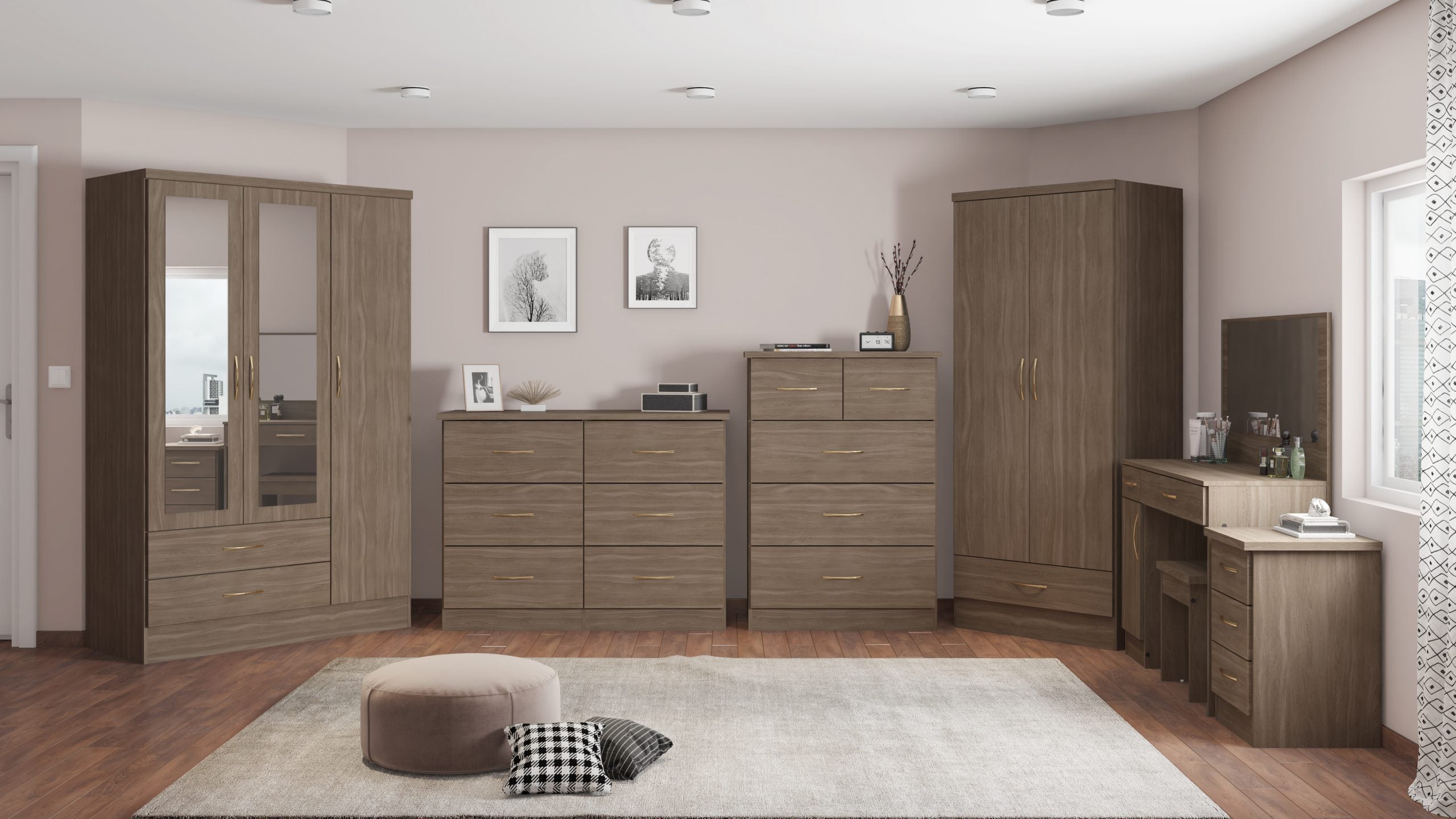 Nevada 2 Door 1 Drawer Wardrobe Bedroom Set Rustic Oak Effect - Online-Furniture-And-Fashion-Store