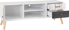 Nordic 1 Door 2 Drawer TV Unit in White Distressed Effect