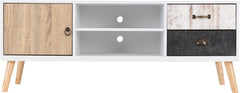 Nordic 1 Door 2 Drawer TV Unit in White Distressed Effect