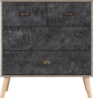 Nordic 2 + 2 Drawer Chest in Grey and Charcoal Concrete Finish