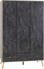 Nordic 3 Door 3 Drawer Wardrobe Concrete Effect Charcoal