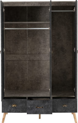 Nordic 3 Door 3 Drawer Wardrobe Concrete Effect Charcoal