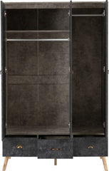 Nordic 3 Door 3 Drawer Wardrobe Concrete Effect Charcoal