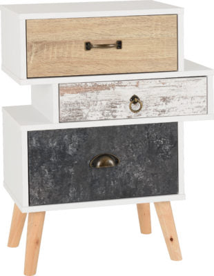 Nordic 3 Drawer Bedside in White Distressed Effect