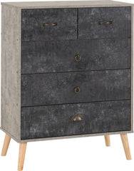 Nordic 3+2 Drawer Chest in Grey and Charcoal Concrete Finish