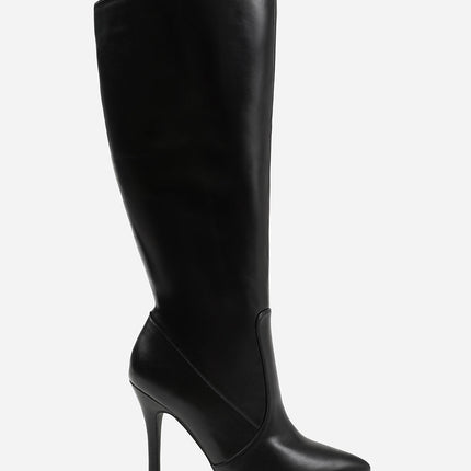 ZOYA HIGH HEEL CALF BOOT IN BLACK FAUX LEATHER