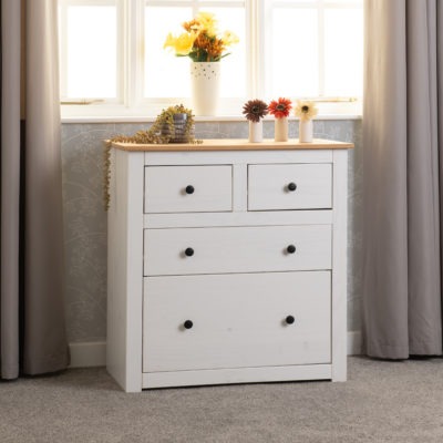 Panama 2+2 Drawer Chest  in White and Natural Wax Finish