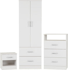 POLAR White 3 Piece Bedroom Set Bedside Chest Wardrobe