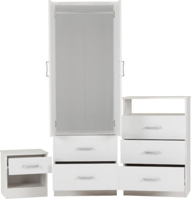 POLAR White 3 Piece Bedroom Set Bedside Chest Wardrobe