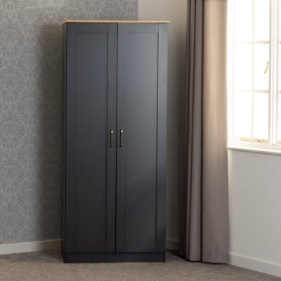 Portland 2 Door Wardrobe Grey/Oak Effect