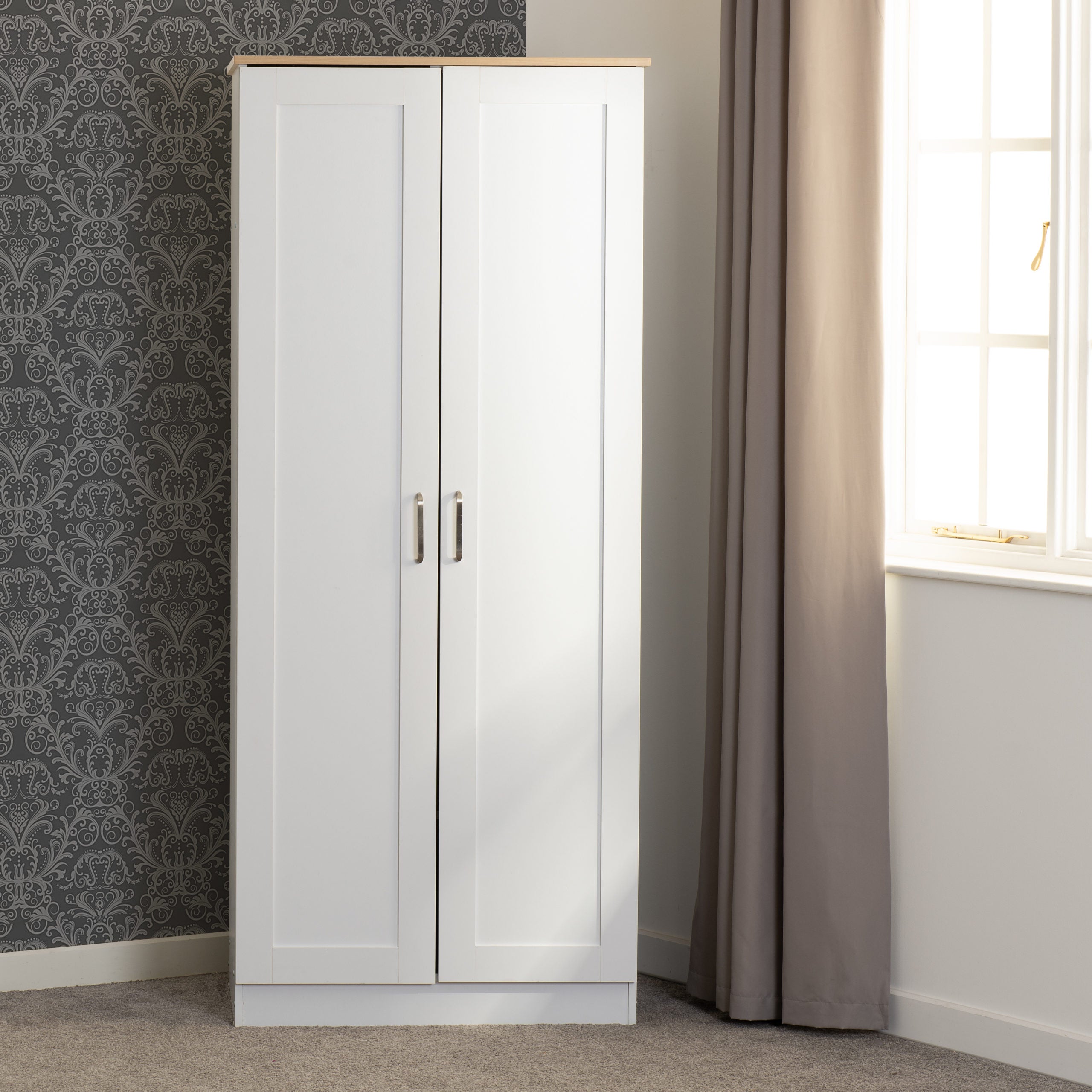 PORTLAND 2 DOOR WARDROBE  - WHITE/OAK EFFECT