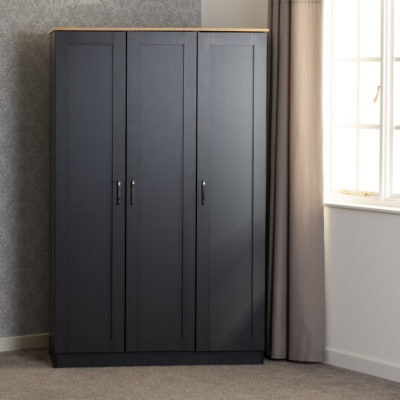 PORTLAND 3 DOOR WARDROBE  - GREY/OAK EFFECT