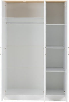 PORTLAND 3 DOOR WARDROBE  - WHITE/OAK EFFECT