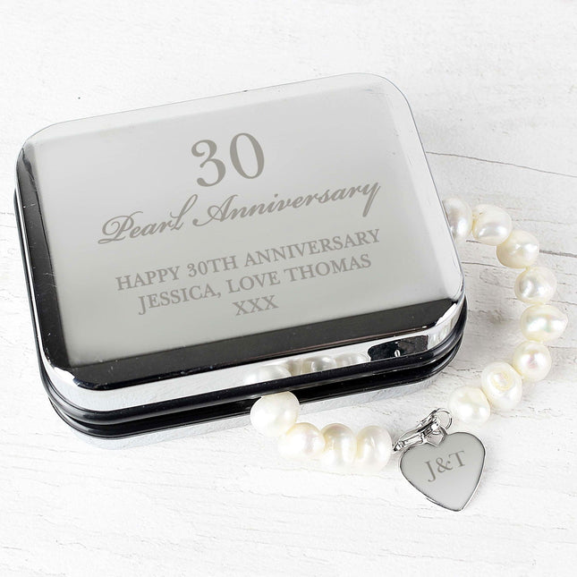 Personalised Anniversary Silver Box And Pearl Bracelet